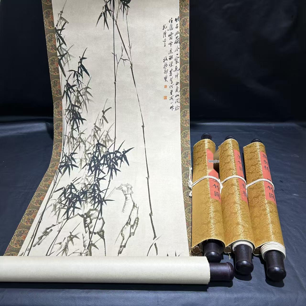 Чжэн Баньцяо Каллиграфия и живопись бамбуком Старинный четырехстворчатый ширма Bamboo