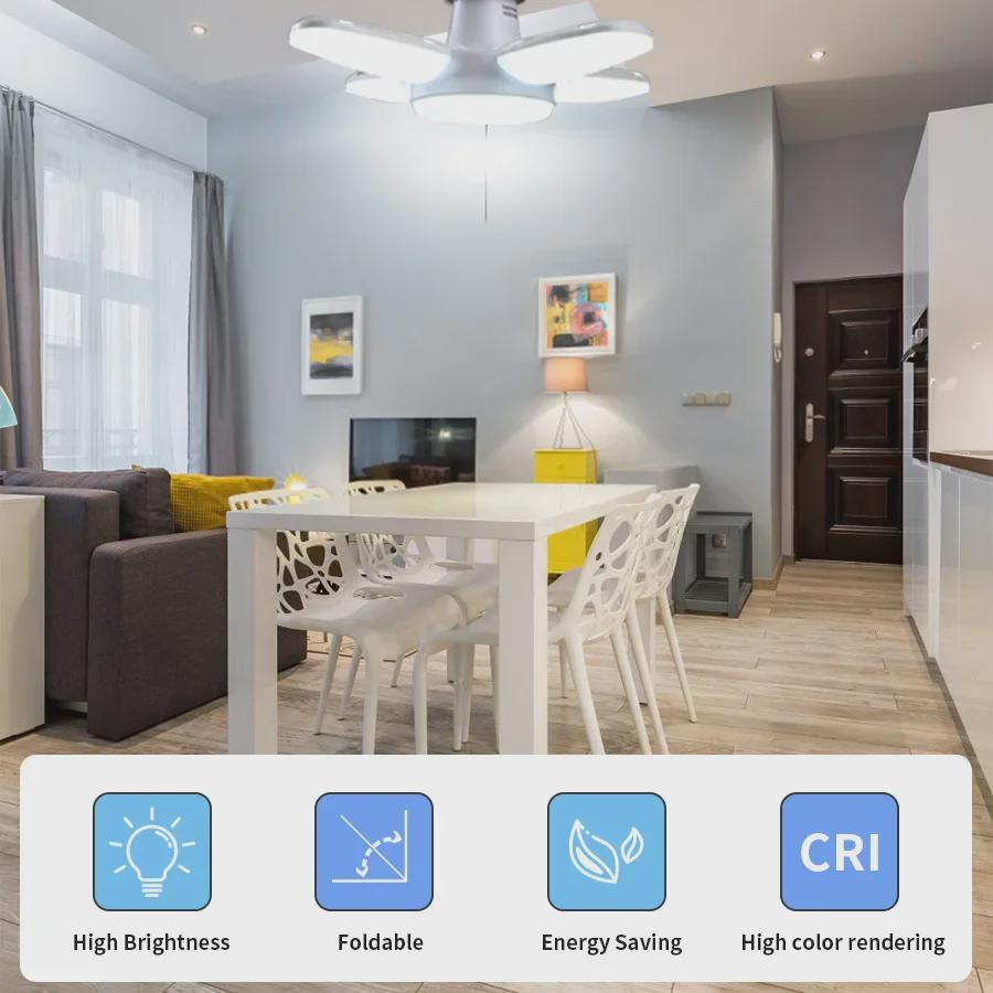 Новый светодиодный четырехстворчатый складной гаражный светильник: Энергосберегающая, водонепроницаемая, суперяркая лампа E27