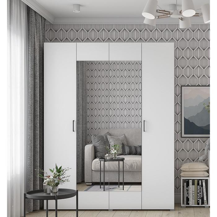 Шкаф четырехстворчатый «Горизонт», с зеркалами, 1800×570×2072 мм, цвет белый/белый