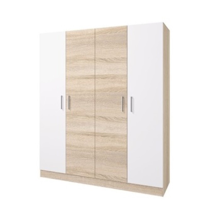 Шкаф четырехстворчатый «Леси», без зеркала, 1600×1900×466 мм, цвет дуб сонома/дуб сонома/белый